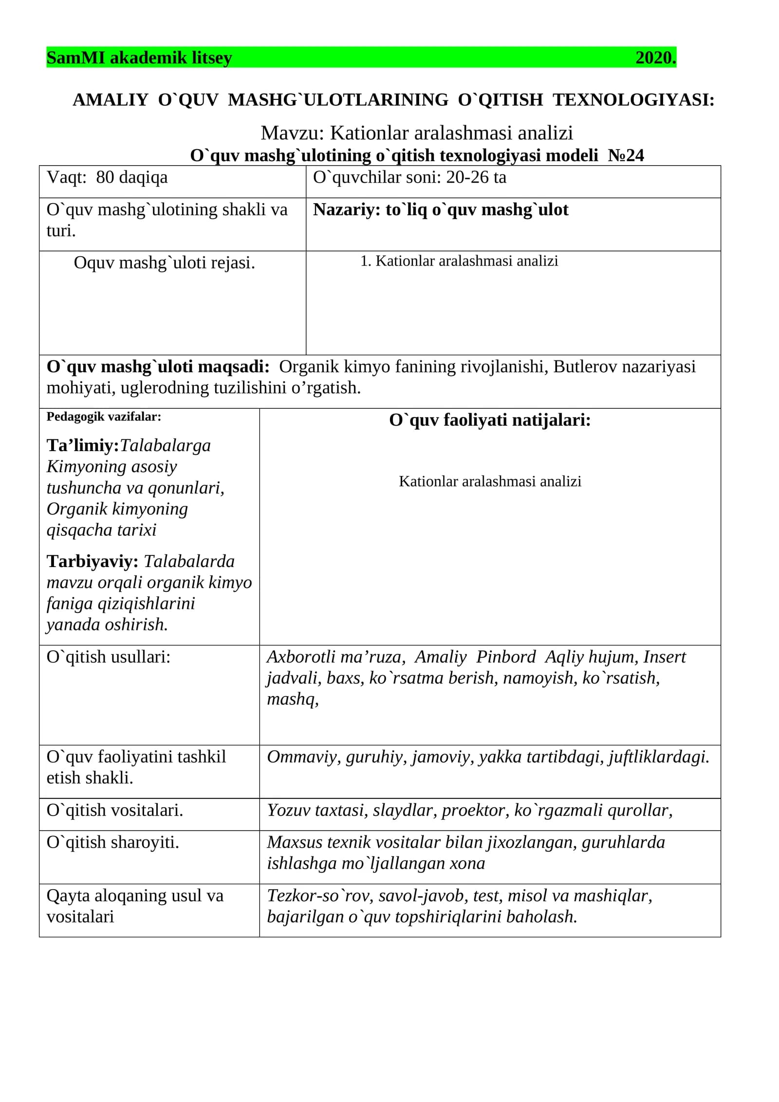 Kationlar aralashmasi analizi