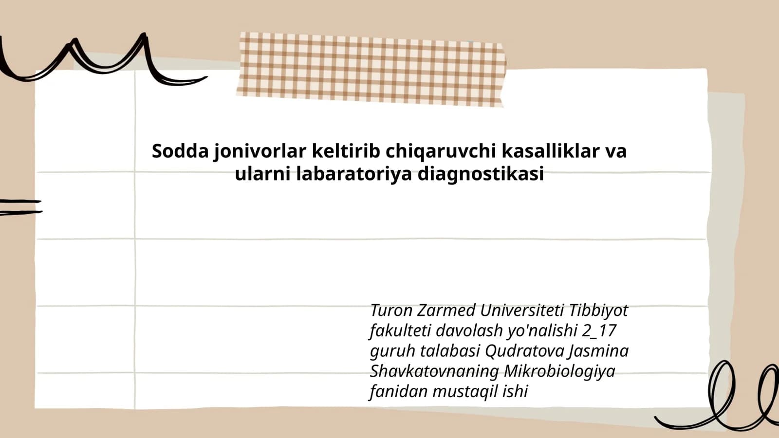 Sodda jonivorlar keltirib chiqaruvchi kasalliklar va ularni labaratoriya diagnostikasi