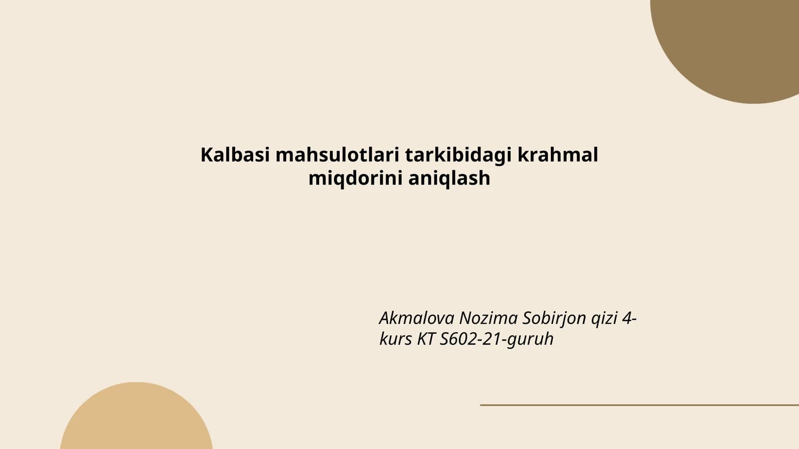 Kalbasi mahsulotlari tarkibidagi krahmal miqdorini aniqlash