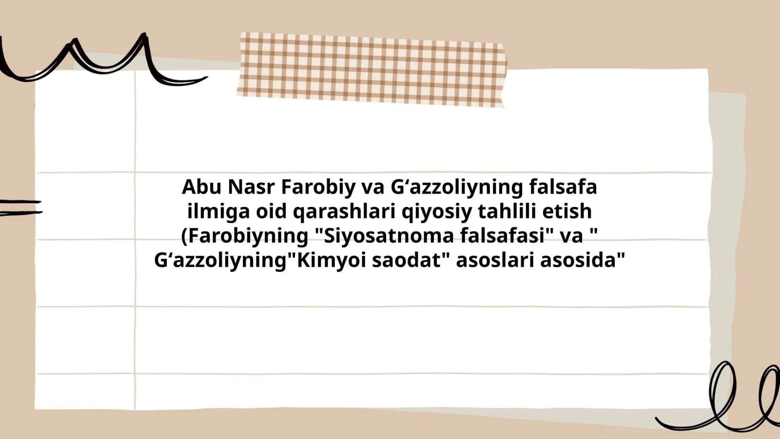 Abu Nasr Farobiy va Gʻazzoliyning falsafa ilmiga oid qarashlari qiyosiy tahlili etish (Farobiyning "Siyosatnoma falsafasi" va " Gʻazzoliyning"Kimyoi saodat" asoslari asosida"
