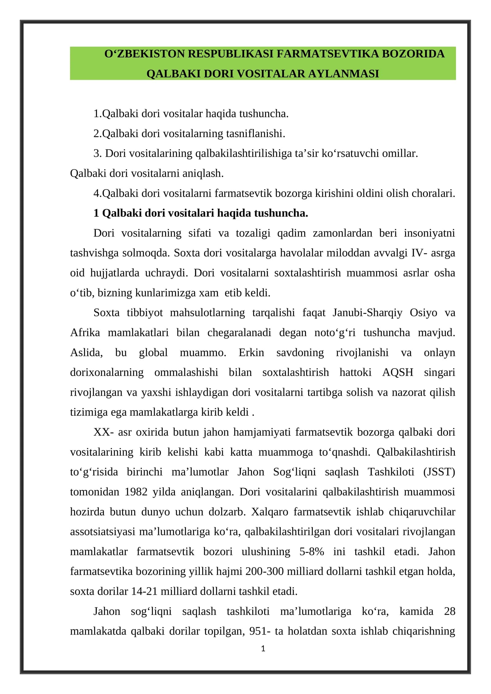 Qalbaki dori vositalari haqida tushuncha