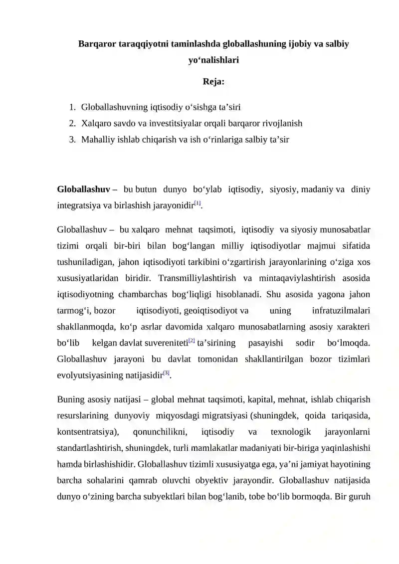 Globallashuvning iqtisodiy o‘sishga ta’siri