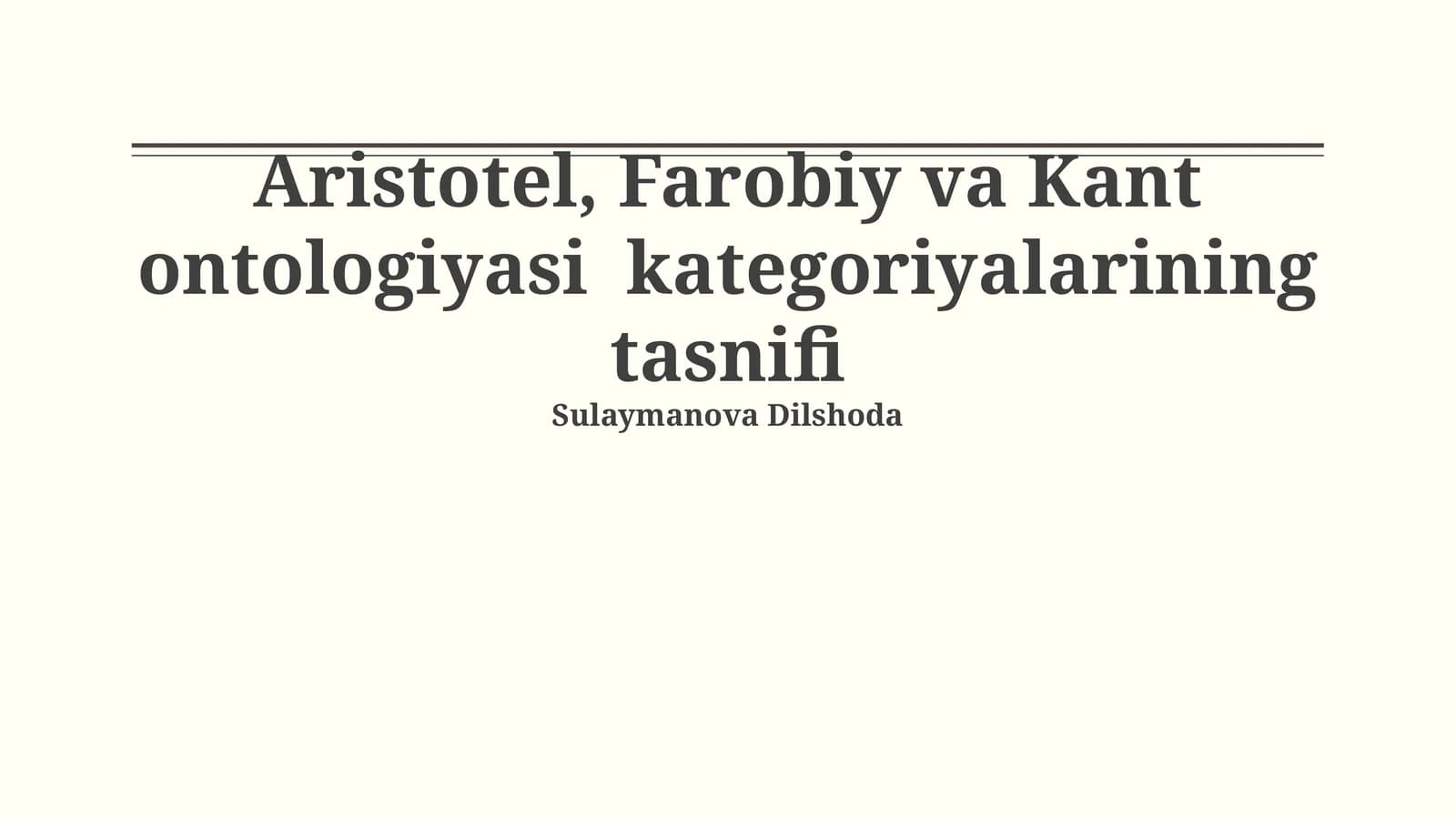 Aristotel, Farobiy va Kant ontologiyasi kategoriyalarining tasnifi