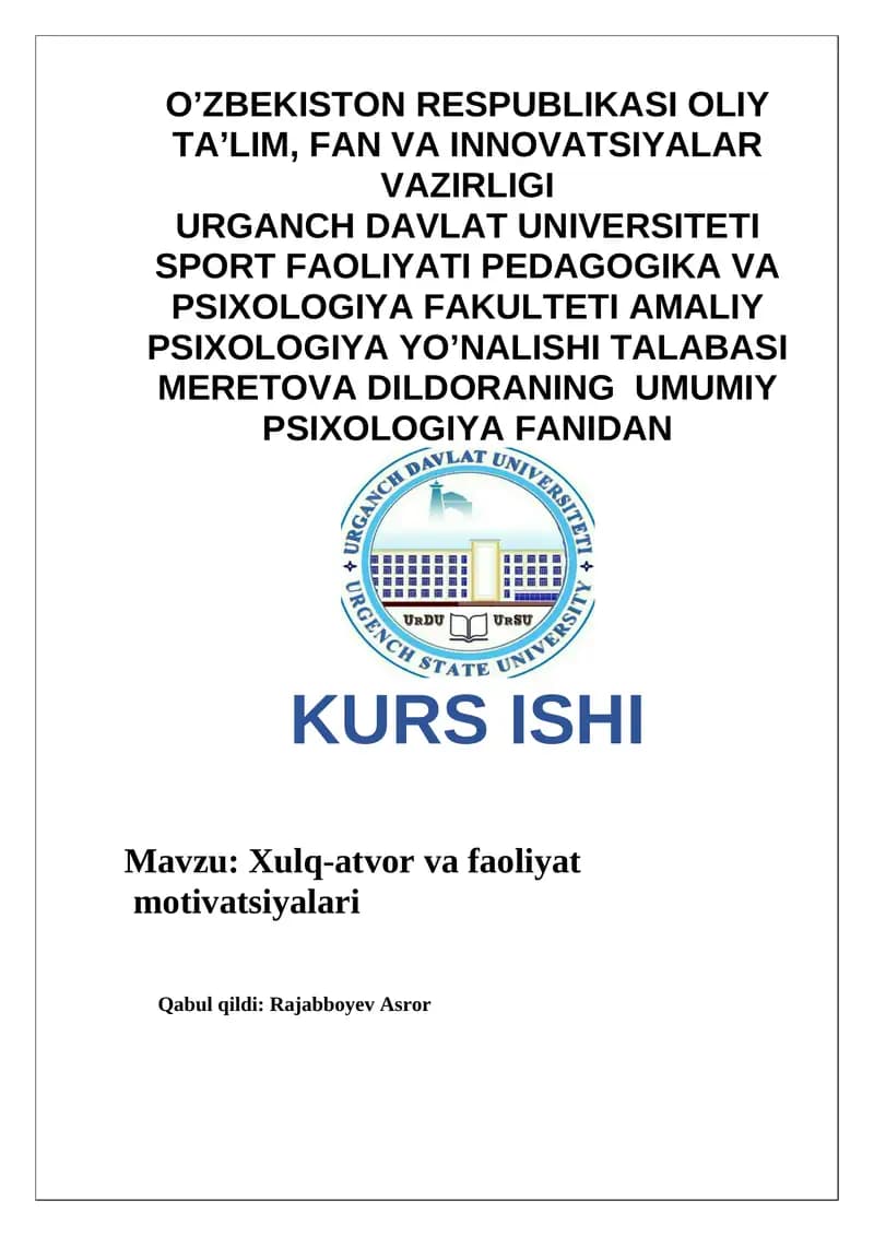 Amaliy Psixologiya Kurs Ishi