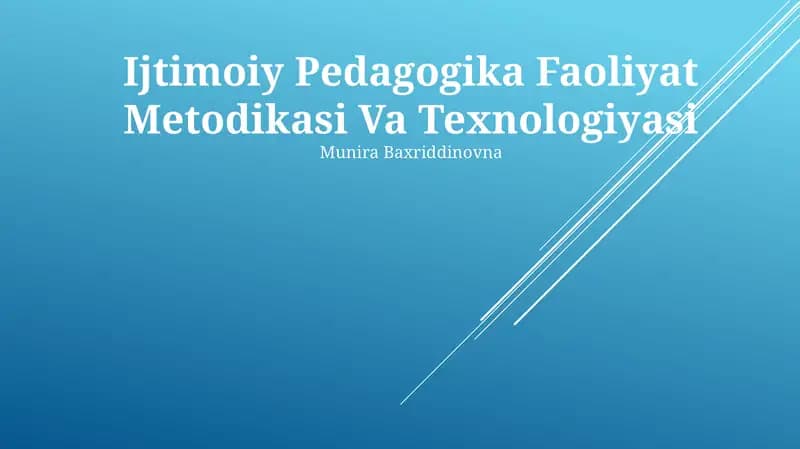 Ijtimoiy Pedagogika Faoliyat Metodikasi Va Texnologiyasi