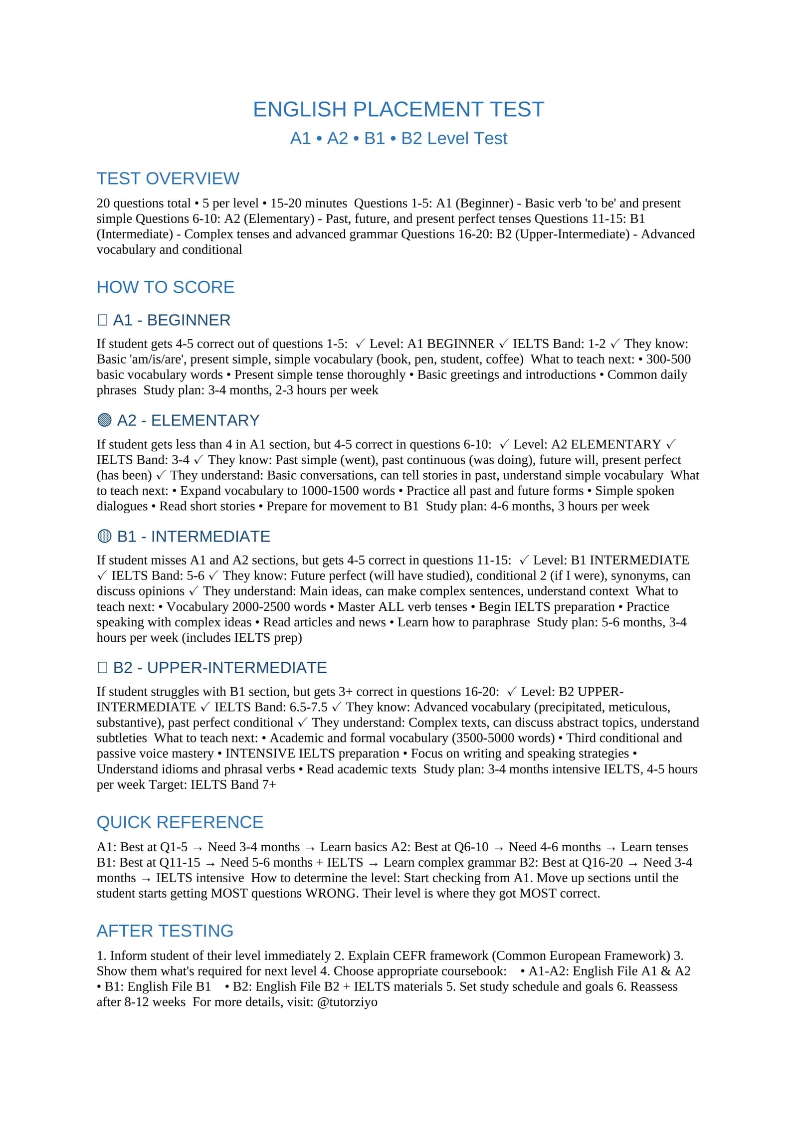 ENGLISH PLACEMENT TEST