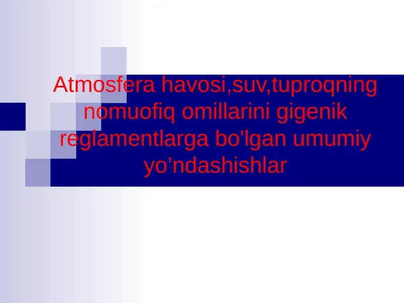 Kommunal gigiena sohasida suv taminoti