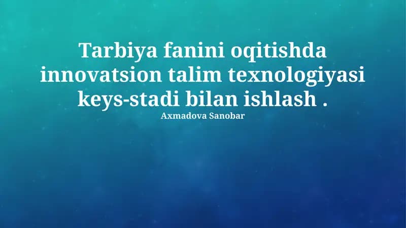 Innovatsion Ta'lim Texnologiyalari