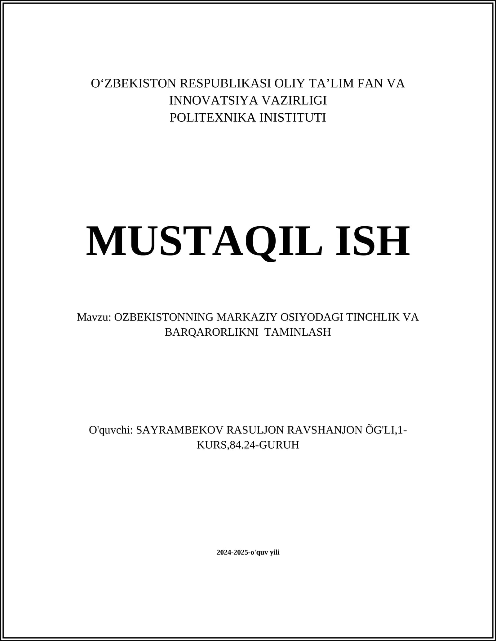 O'zbekistonning mintaqaviy xavfsizlikka qo'shgan hissasi