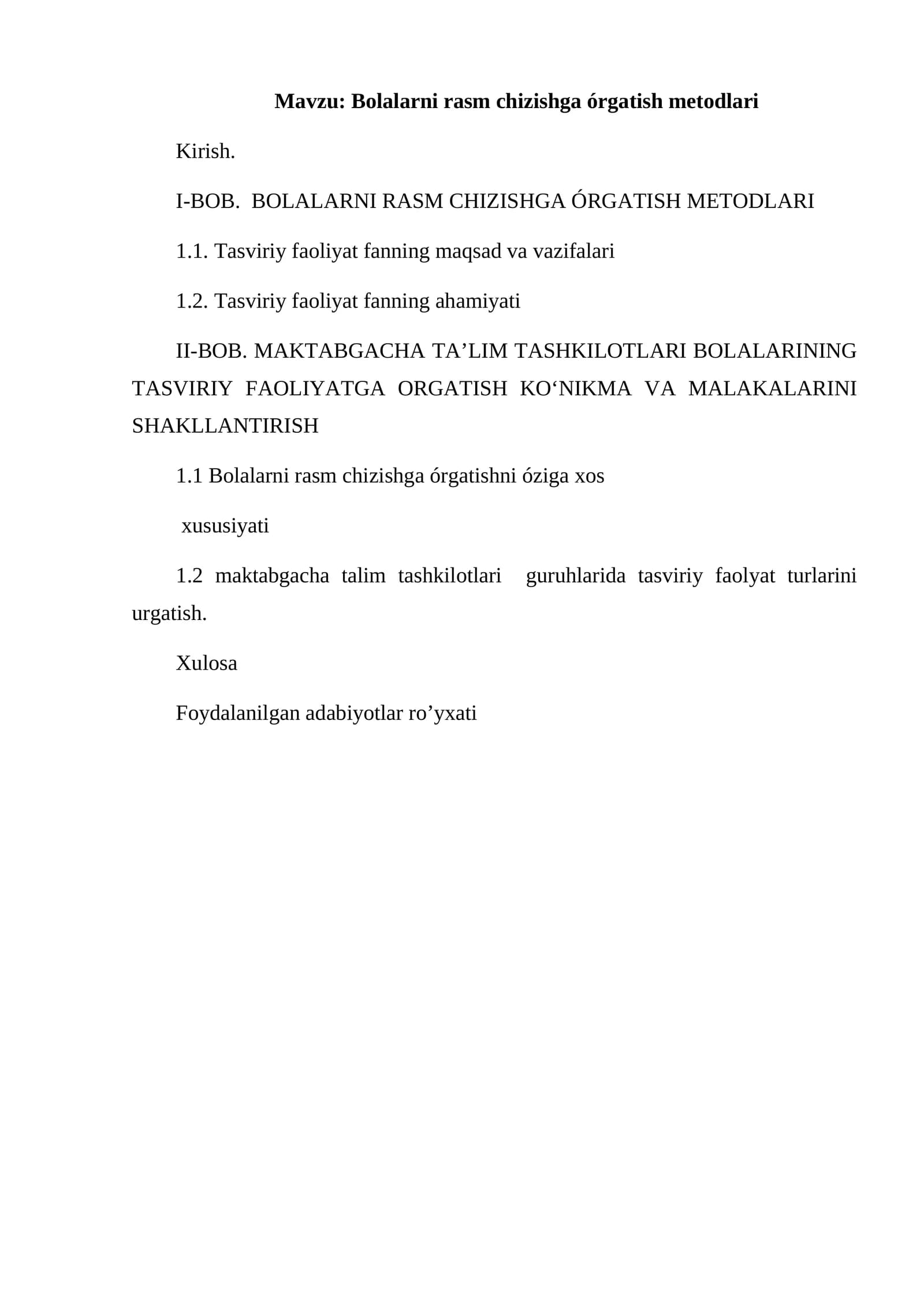 Bolalarni rasm chizishga órgatish metodlari