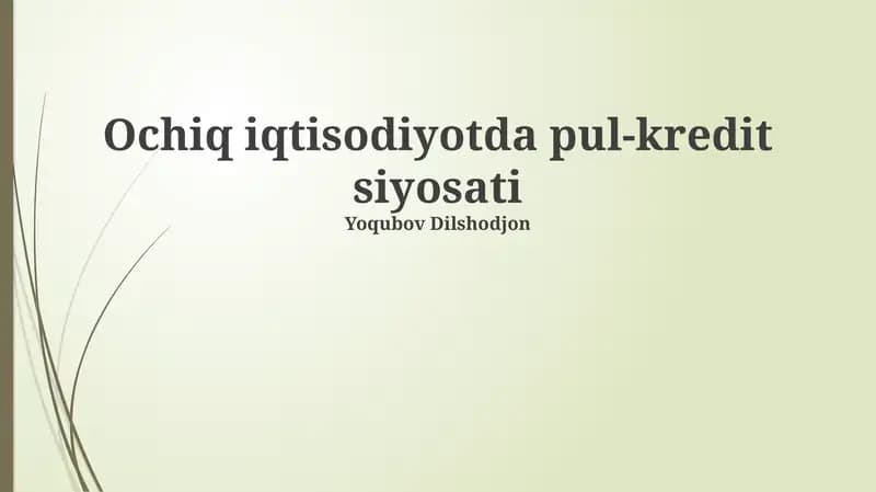 Ochiq iqtisodiyotda pul-kredit siyosati