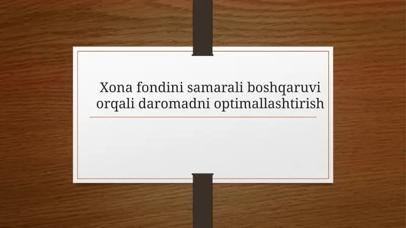 Xona fondini samarali boshqaruvi orqali daromadni optimallashtirish