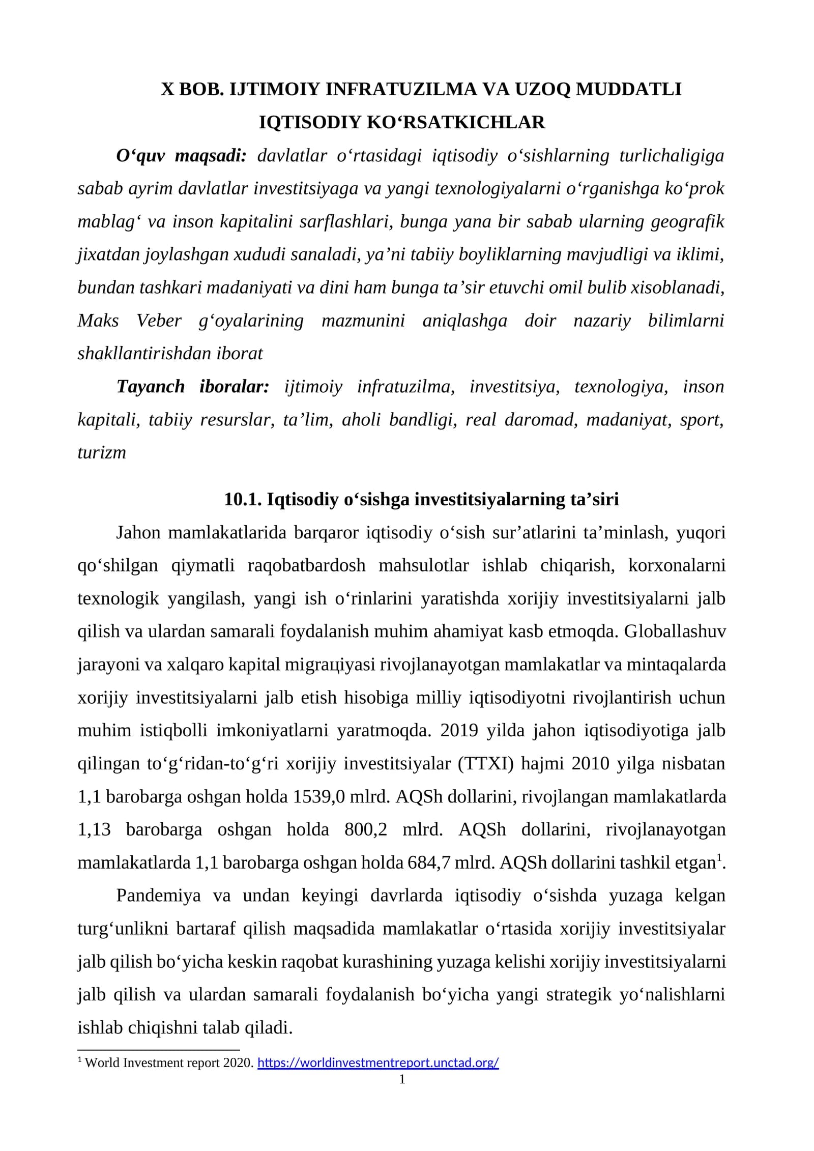 IJTIMOIY INFRATUZILMA VA UZOQ MUDDATLI IQTISODIY KO‘RSATKICHLAR