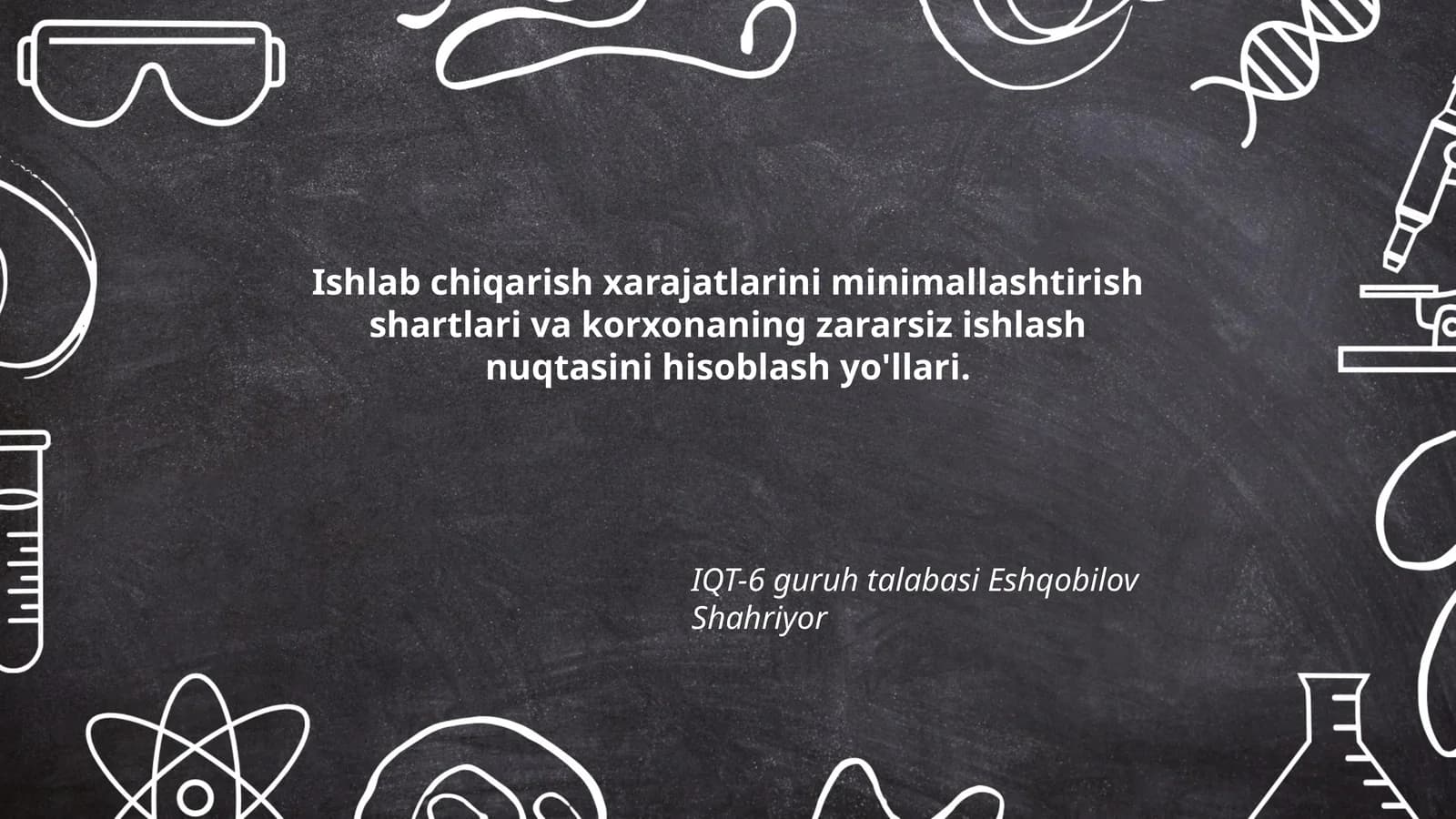 Ishlab chiqarish xarajatlarini minimallashtirish shartlari va korxonaning zararsiz ishlash nuqtasini hisoblash yo'llari