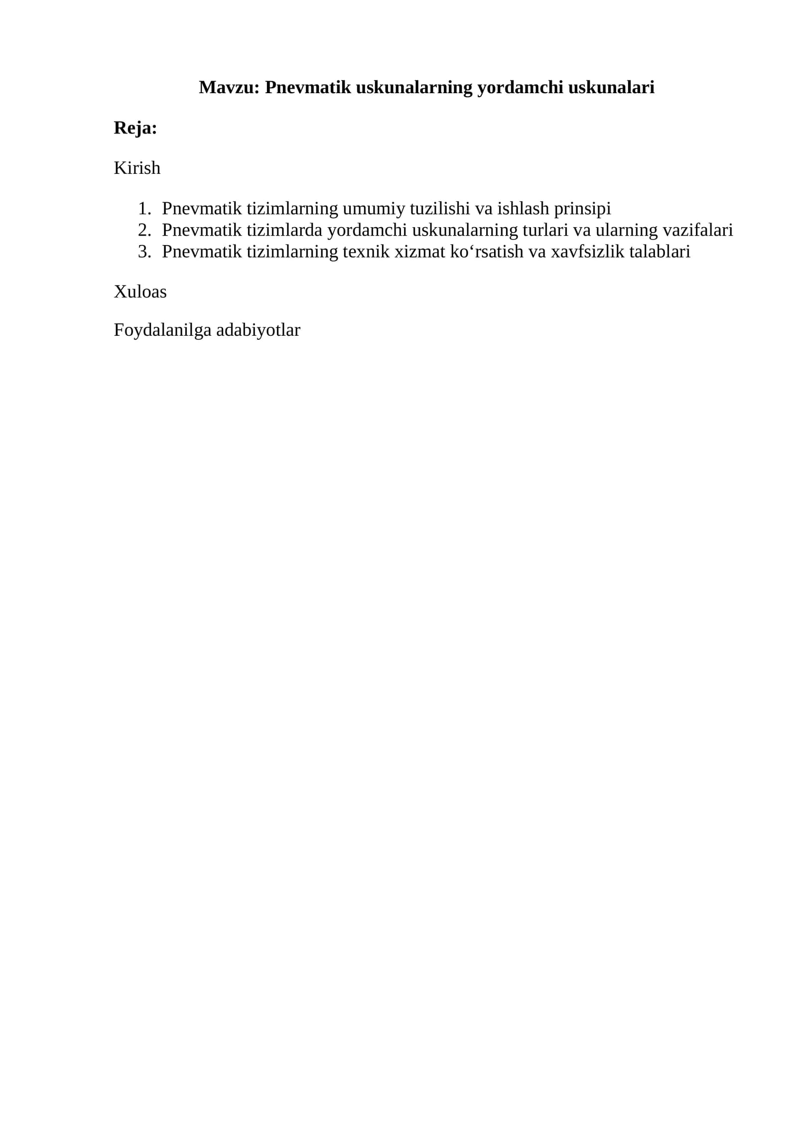 Pnevmatik uskunalarning yordamchi uskunalari