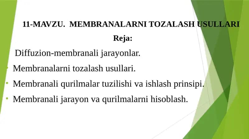 MEMBRANALARNI TOZALASH USULLARI