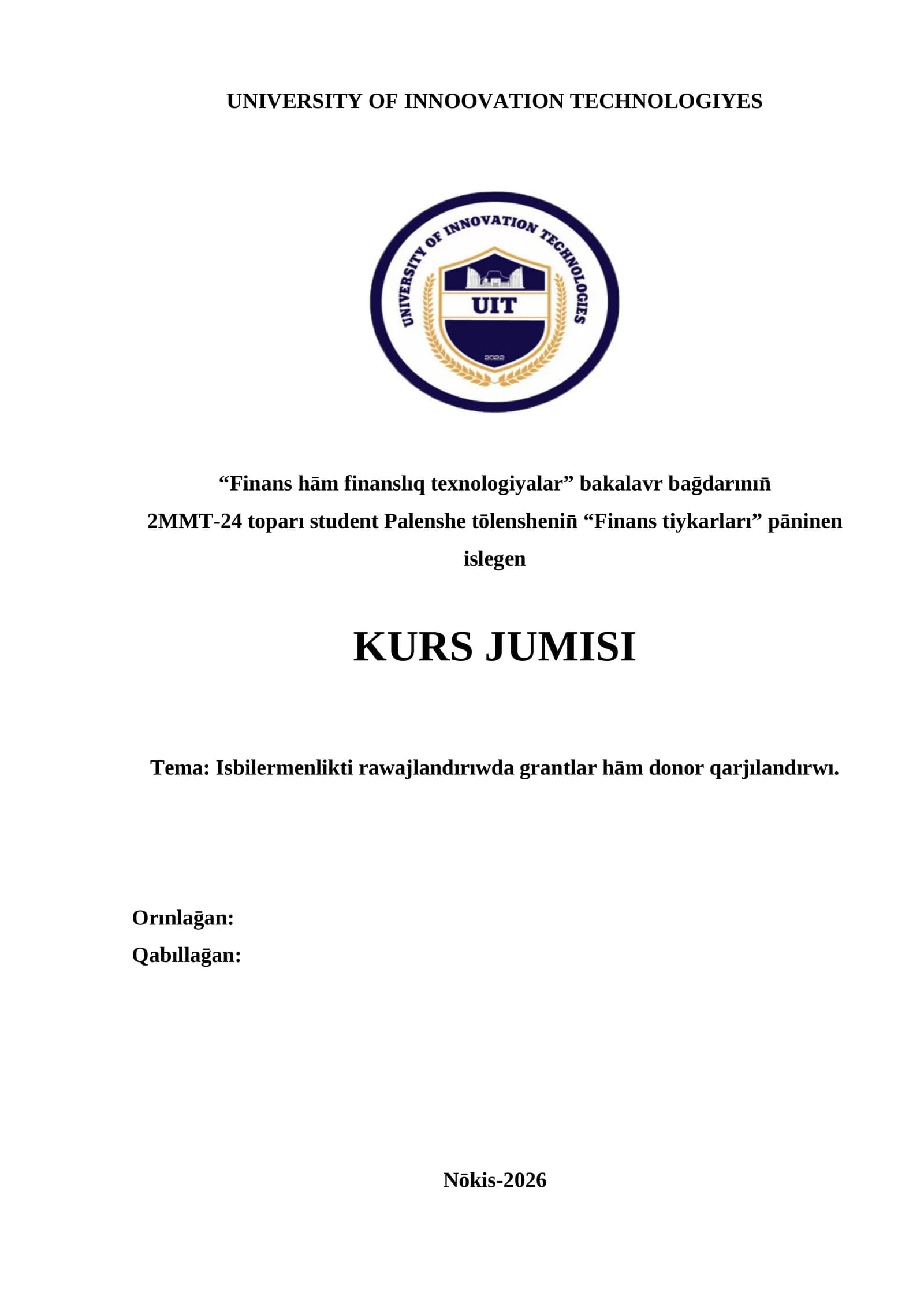Isbilermenlikti rawajlandırıwda grantlar hām donor qarjılandırwı