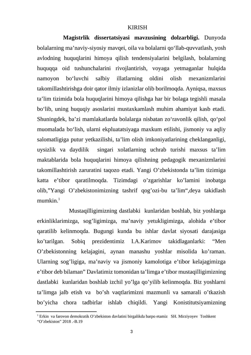 Maxsus taʼlim tizimida bola huquqlarini himoya qilishning pedagogik mexanizmlarini takomillashtirish