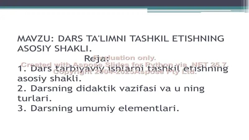 dars taʼlimini tashkil etish