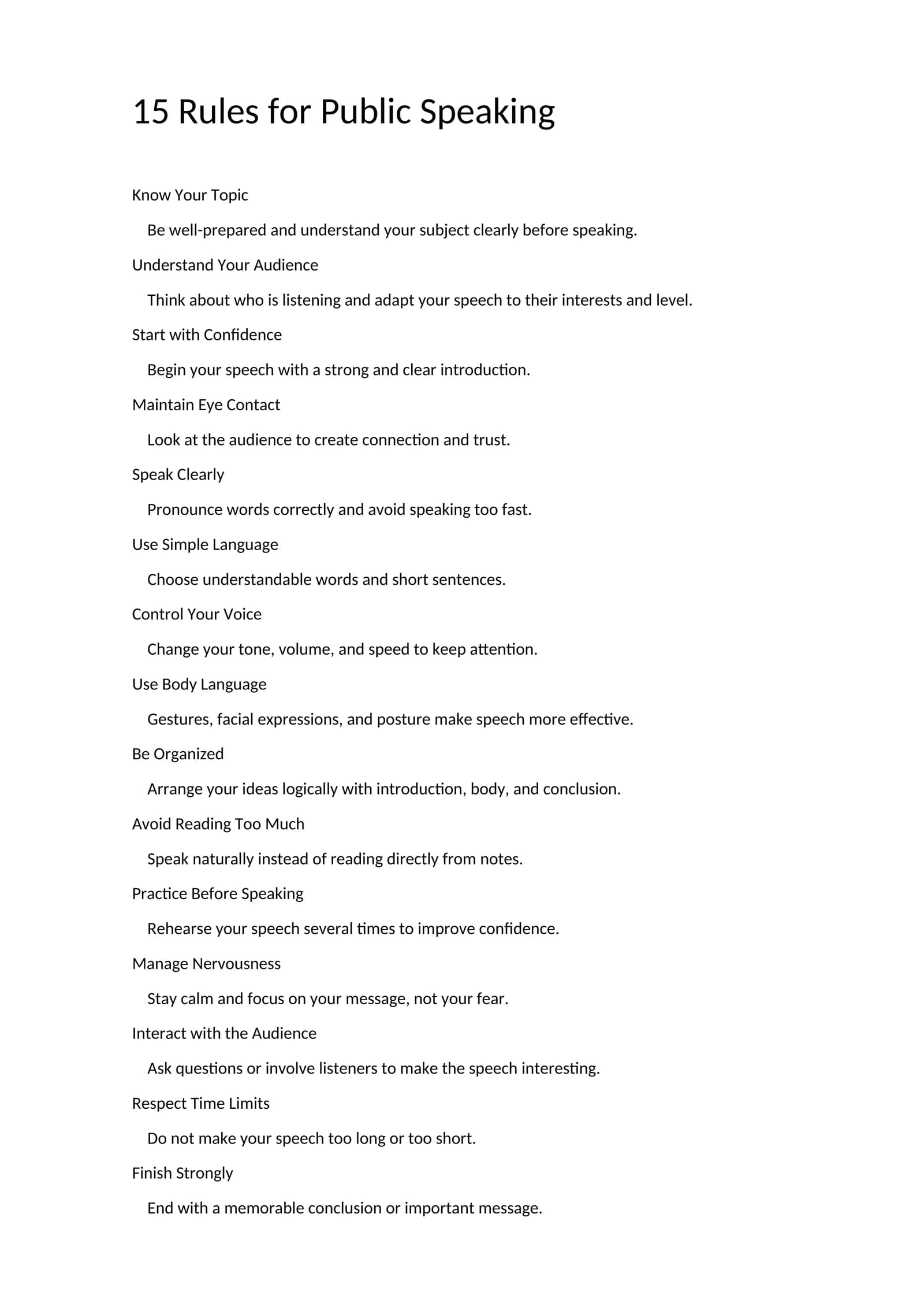 15 Rules for Public Speaking