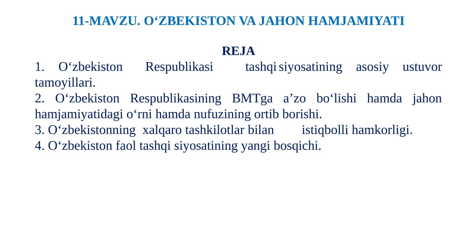 O‘zbekiston va jahon hamjamiyatiga doir