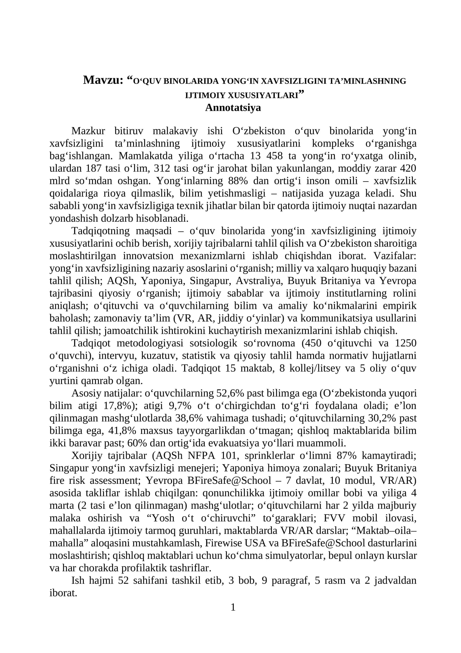 BMI. Hayot faoliyati xavfsizligi fanidan