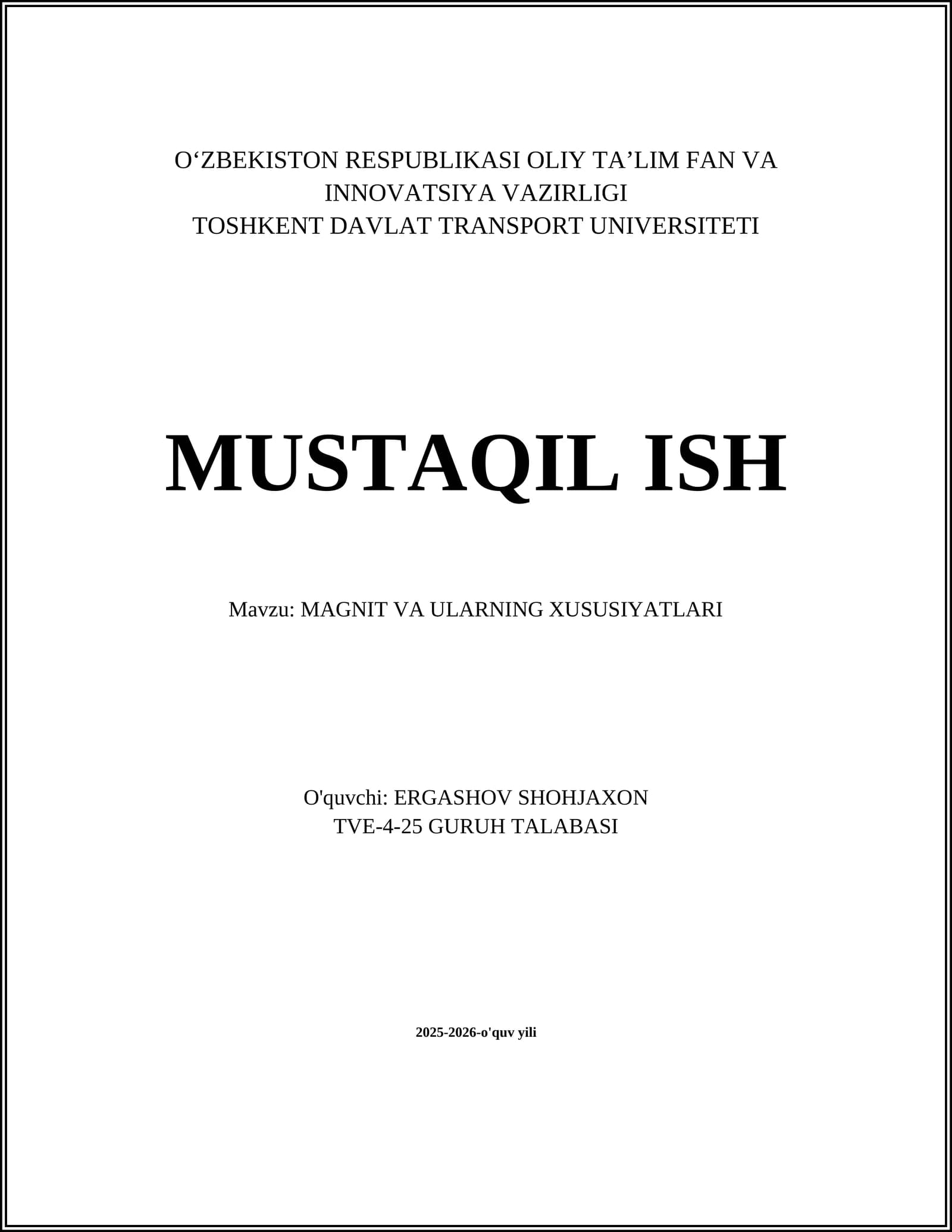 MAGNIT VA ULARNING XUSUSIYATLARI