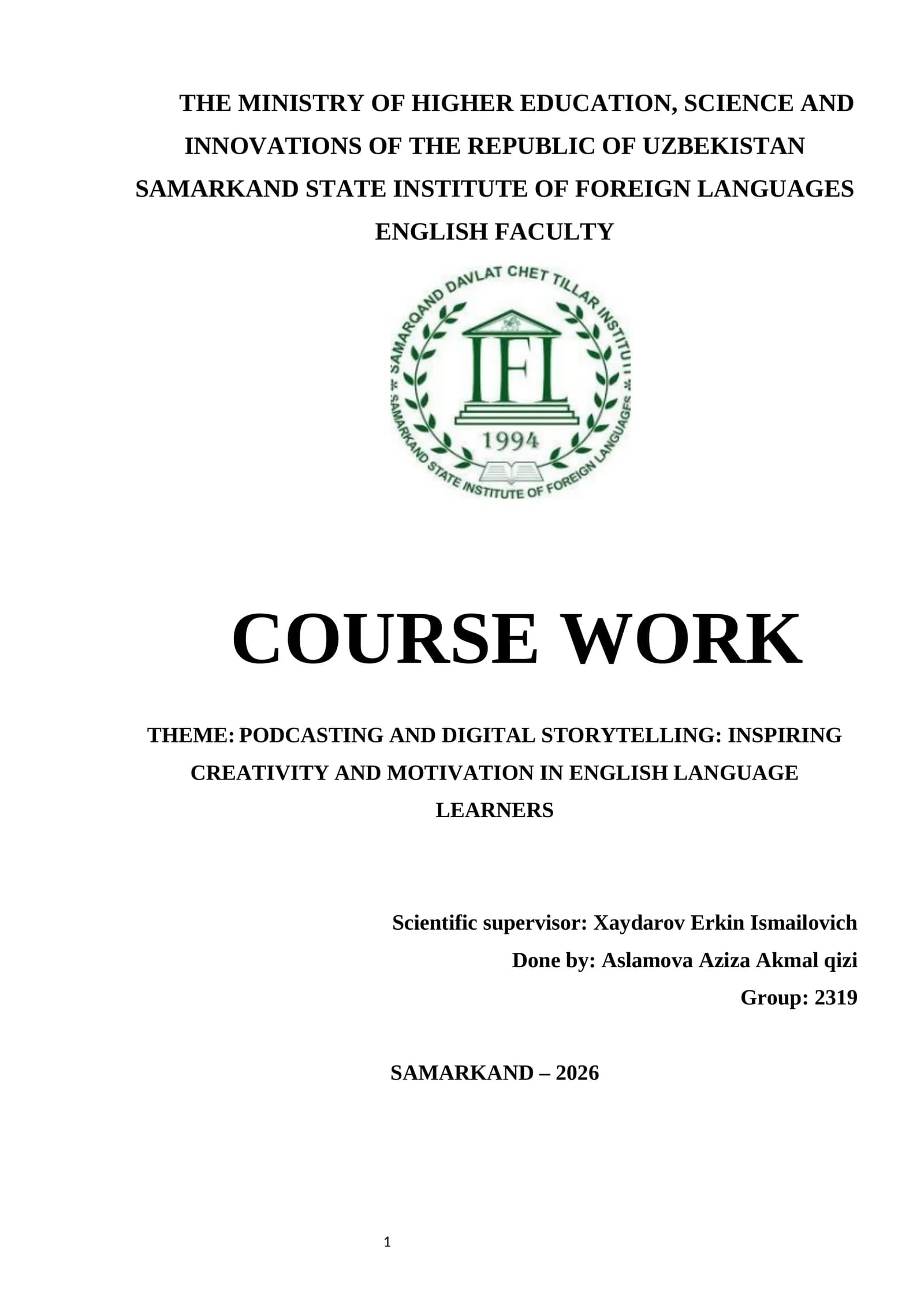 Course Work: Podcasting and Digital Storytelling in English Language Learning