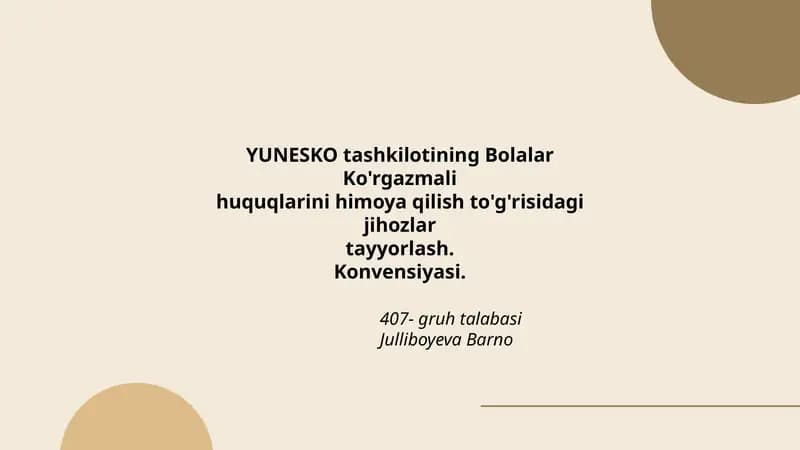 YUNESKO Bolalar Ko'rgazmali huquqlarini himoya qilish jihozlari
