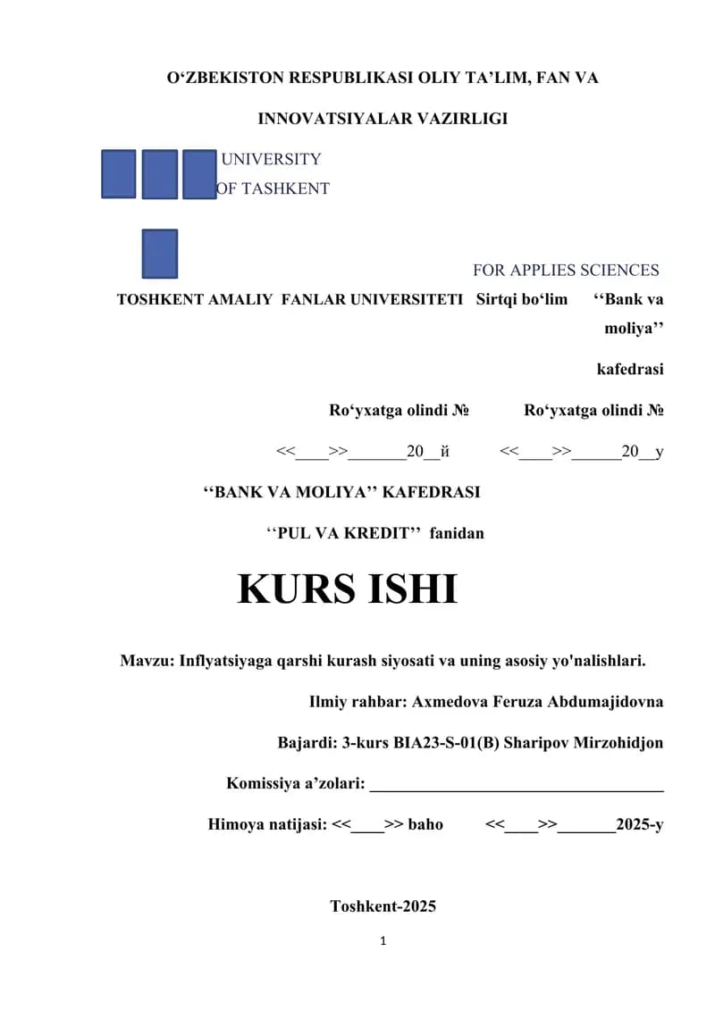 Inflyatsiyaga qarshi kurash siyosati va uning asosiy yo'nalishlari.