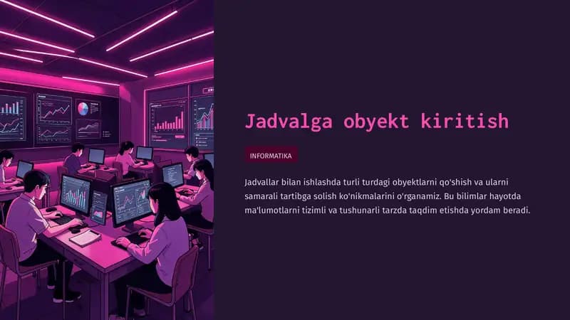 Jadvalga obyekt kiritish