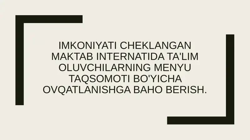 Maktab-internatda ta'lim oluvchilarning ovqatlanishi bo'yicha reja