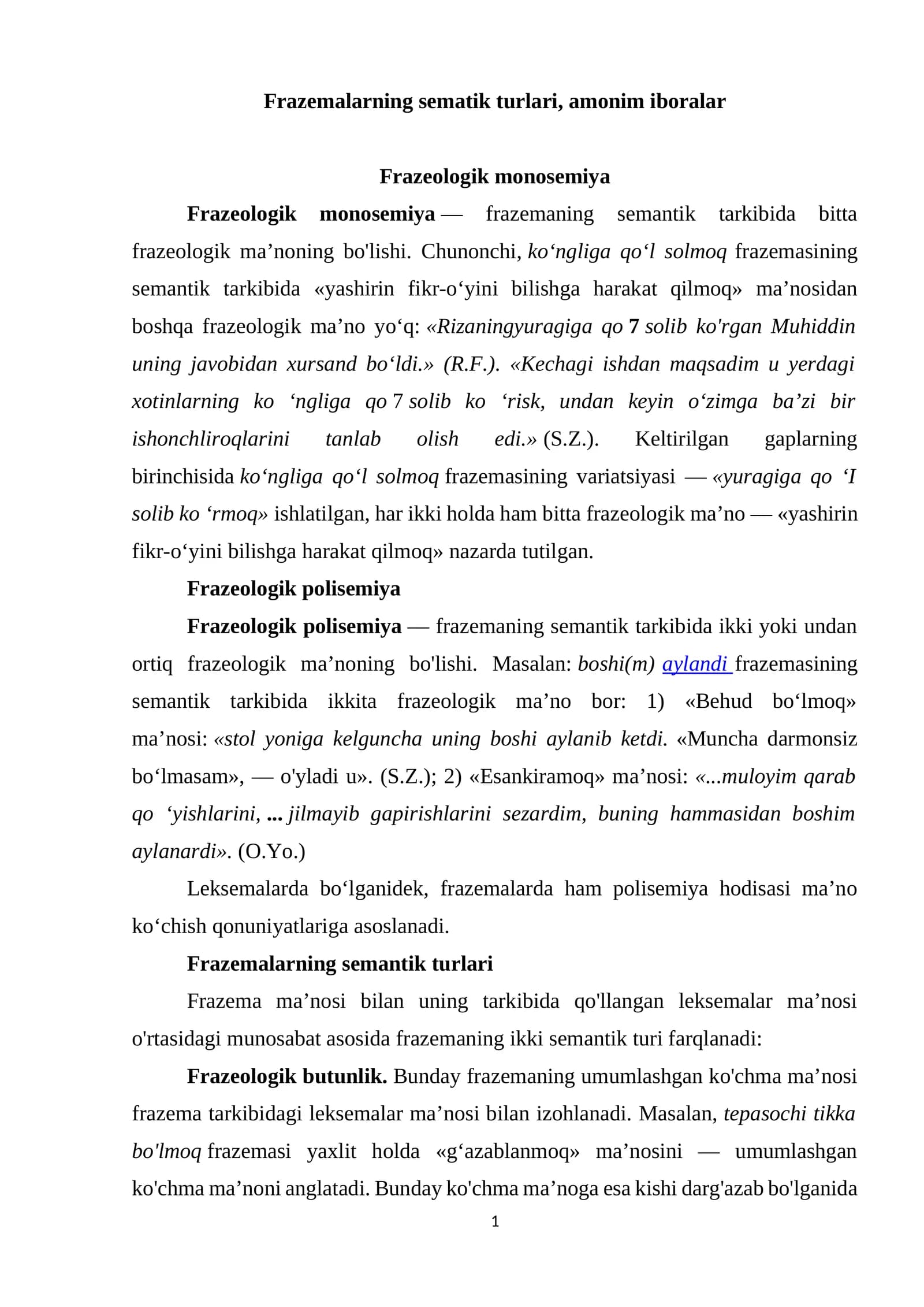 Frazeologik monosemiya