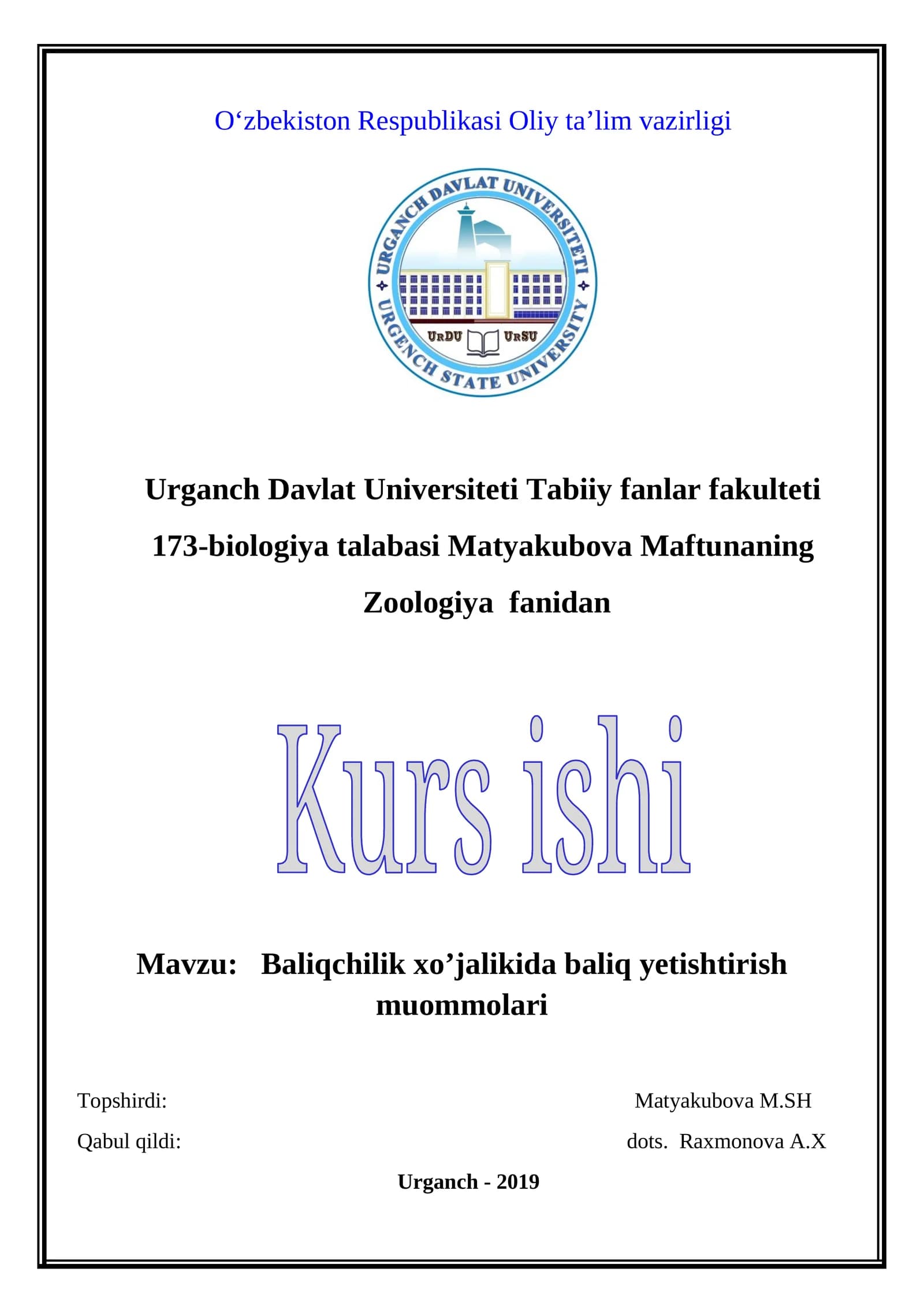 Baliqchilik xo’jalikida baliq yetishtirish muommolari