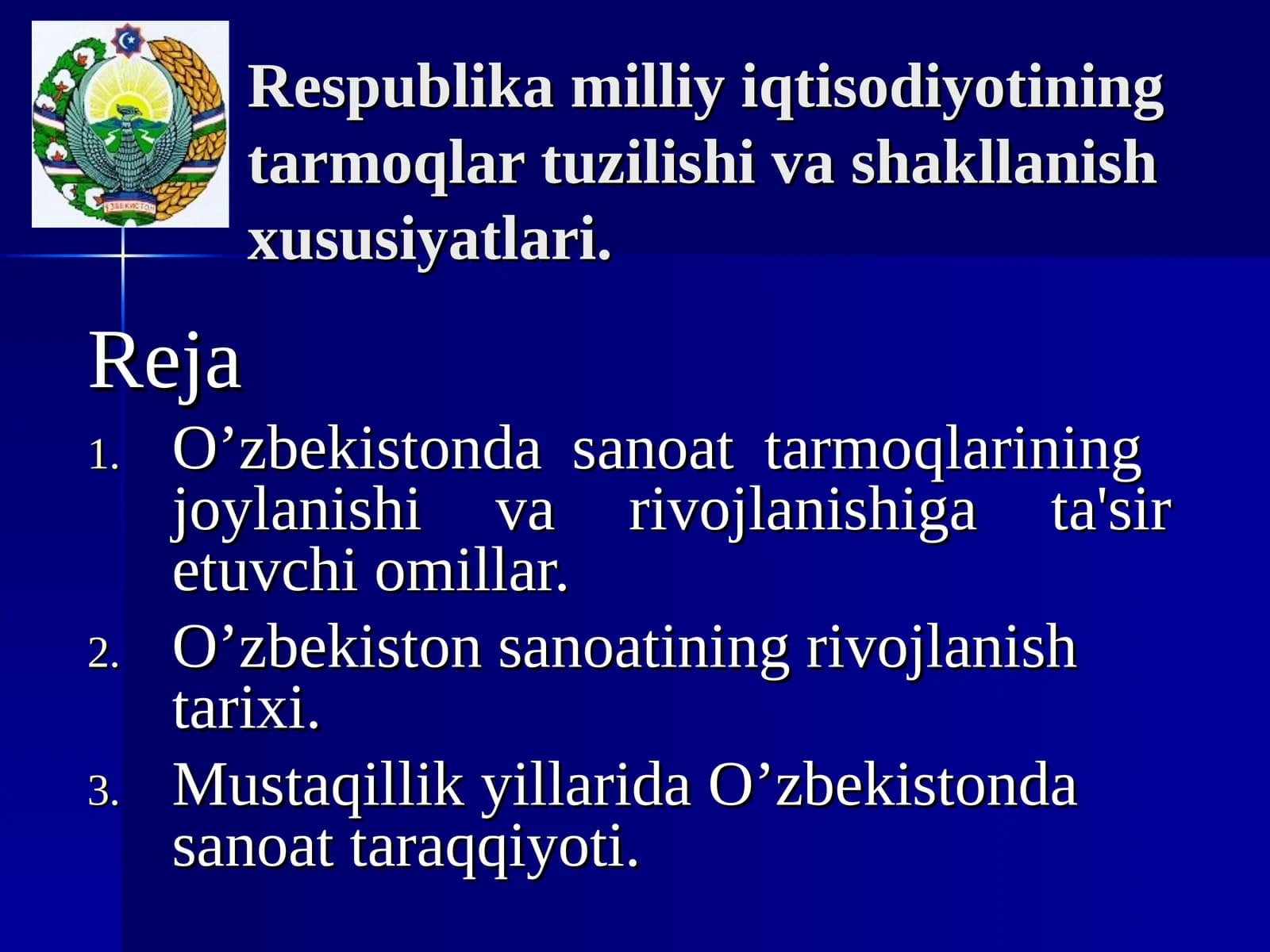 O’zbekistonda sanoat tarmoqlarining rivojlanishi