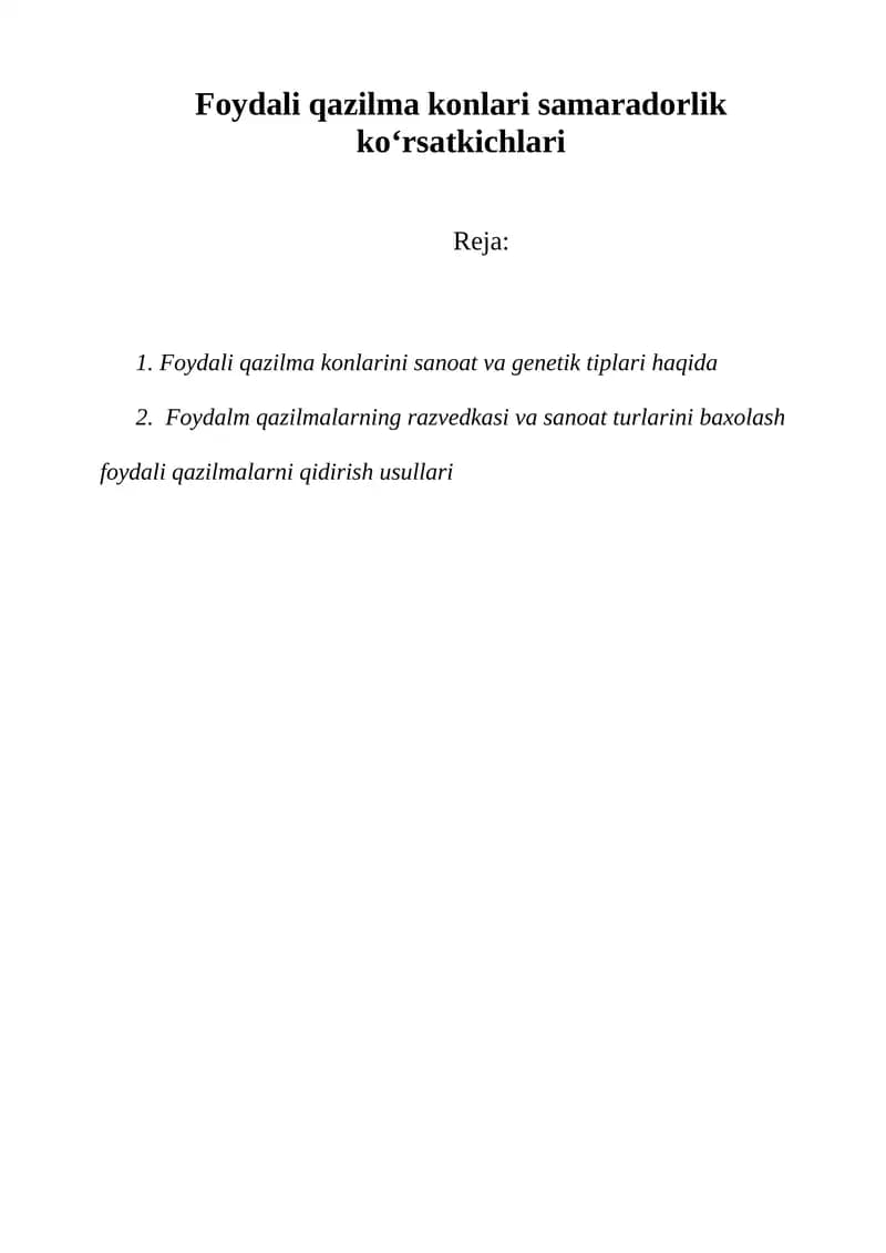 Foydali qazilma konlari samaradorlik koʻrsatkichlari