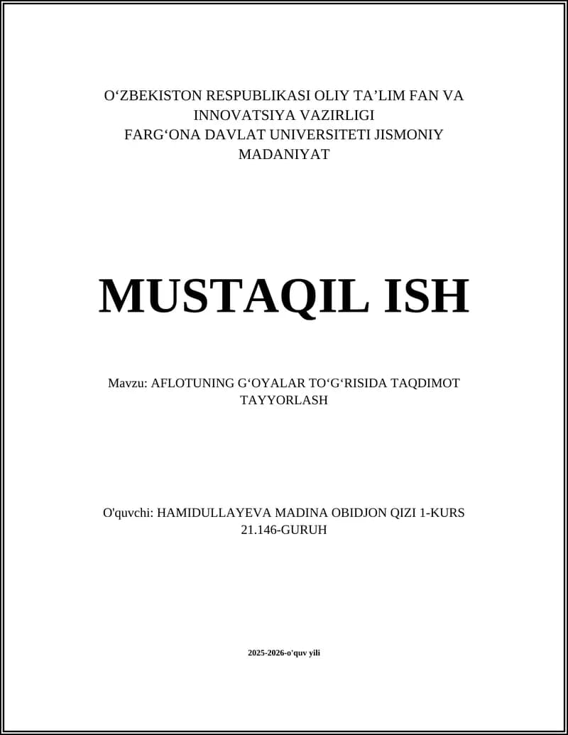 AFLOTUNING G‘OYALAR TO‘G‘RISIDA TAQDIMOT TAYYORLASH