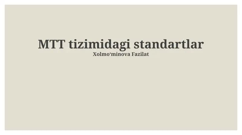 MTT tizimidagi standartlar