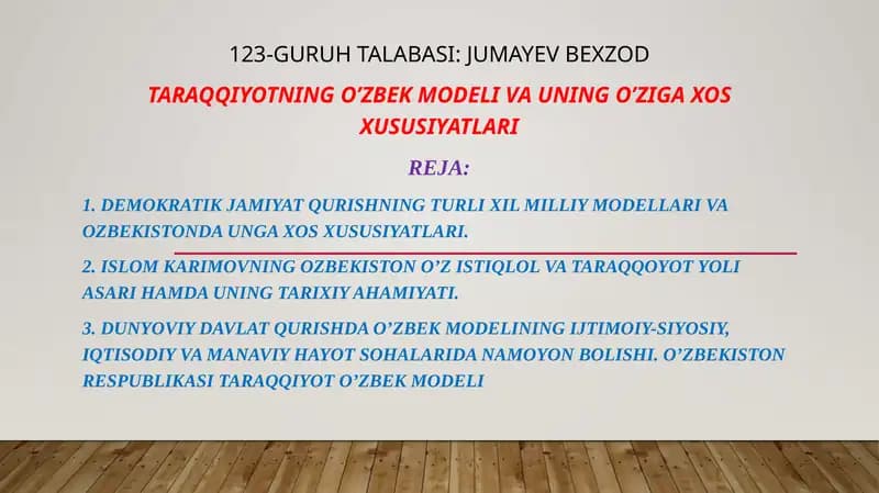 Taraqqiyotning “O‘zbek modeli” va uning uziga xos xususiyatlari