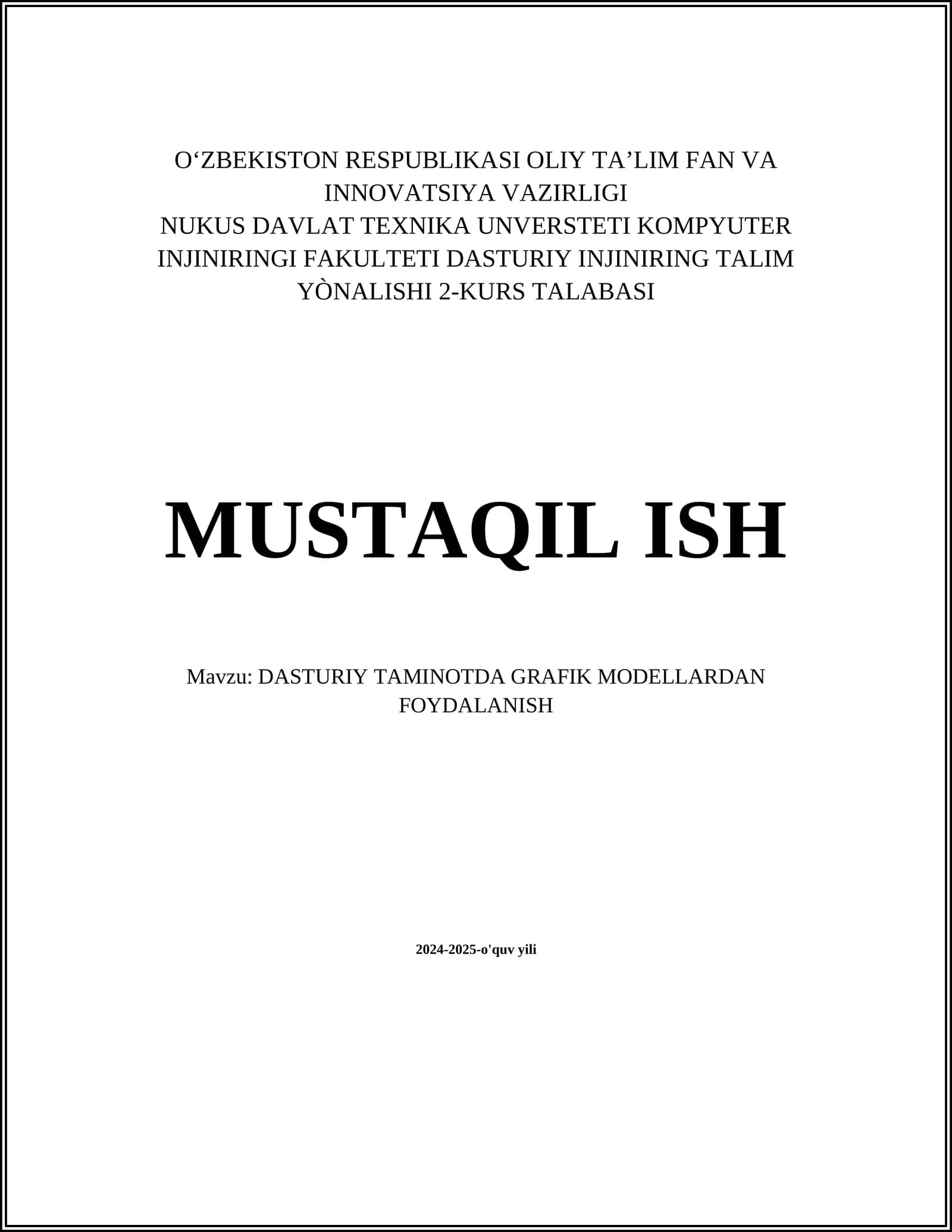 DASTURIY TAMINOTDA GRAFIK MODELLARDAN FOYDALANISH