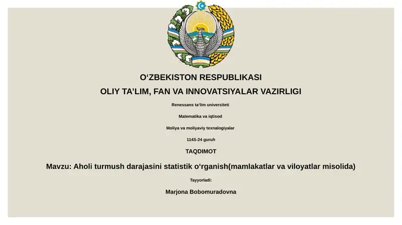 Aholi turmush darajasini statistik o‘rganish(mamlakatlar va viloyatlar misolida)