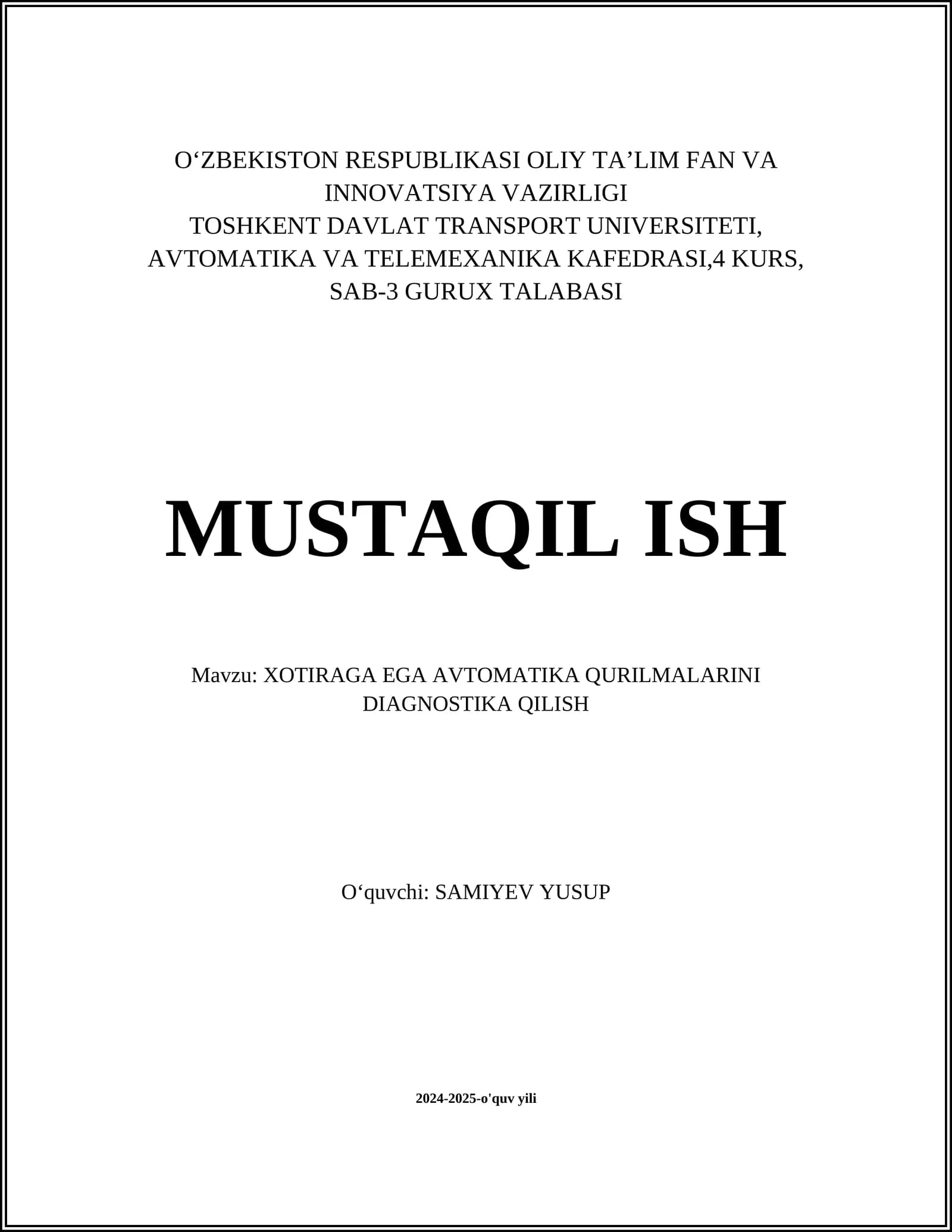 Xotiraga Ega Avtomatika Qurilmalarini Diagnostika Qilish