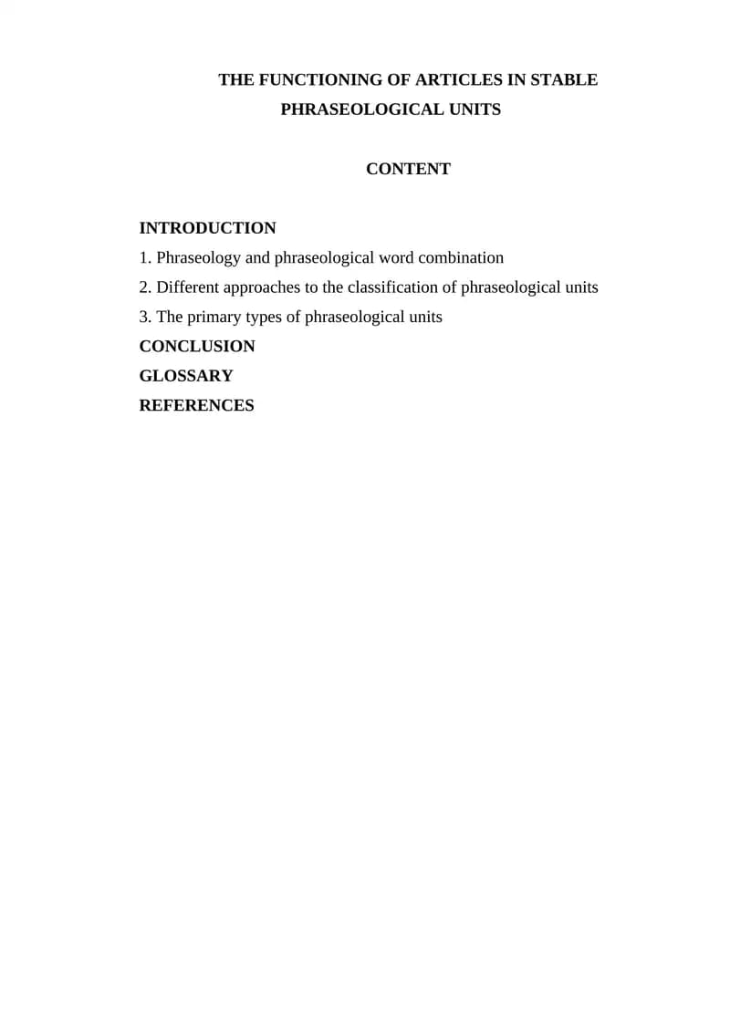 Functioning of Articles in Stable Phraseological Units