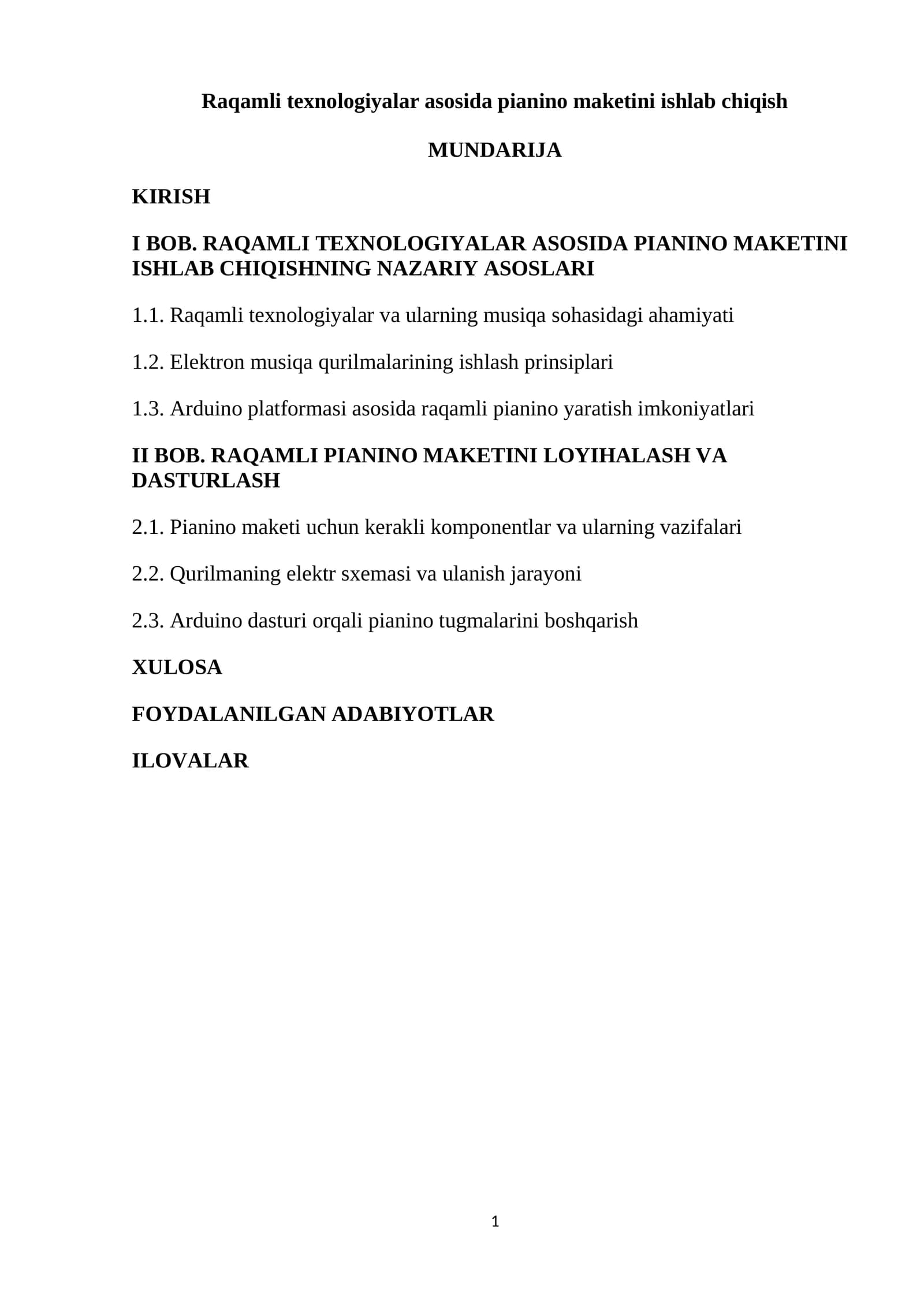 Raqamli texnologiyalar asosida pianino maketini ishlab chiqish