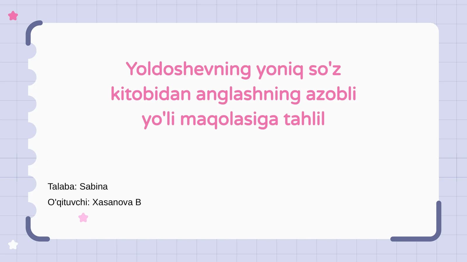 Yoldoshevning yoniq so'z kitobidan anglashning azobli yo'li maqolasiga tahlil