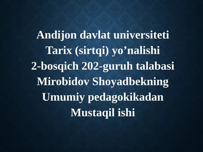 Ta’lim Metodlari va Vositalari: Tahlil Mavzusi