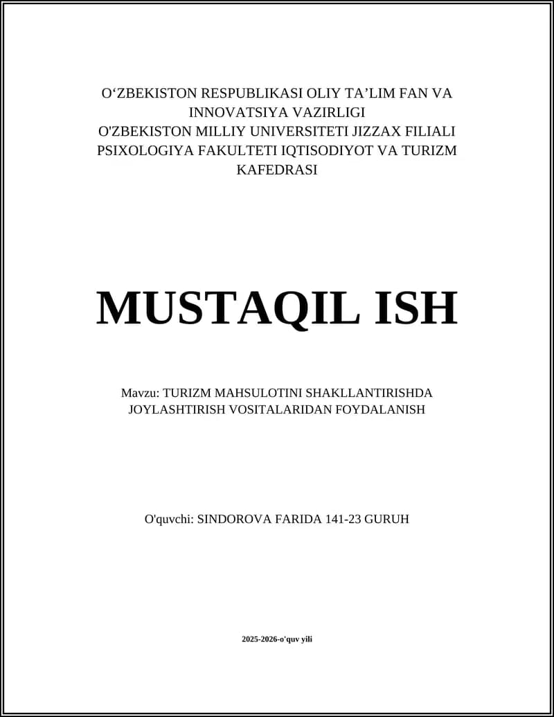 Turizm Mahsulotini Shakllantirishda Joylashtirish Vositalaridan Foydalanish