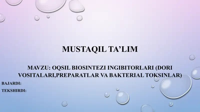 Oqsil biosintezi ingibitorlari (dori vositalari, preparatlar va bakterial toksinlar)