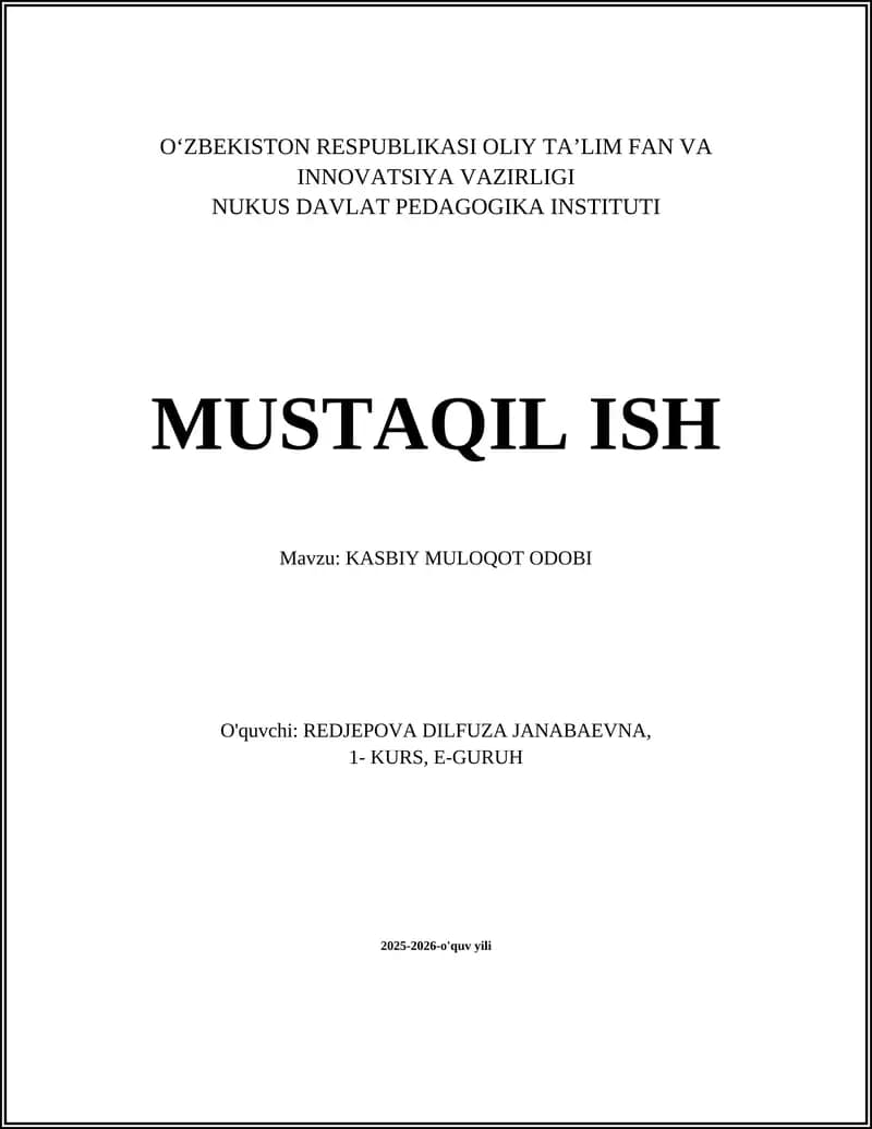 KASBIY MULOQOT ODOBI