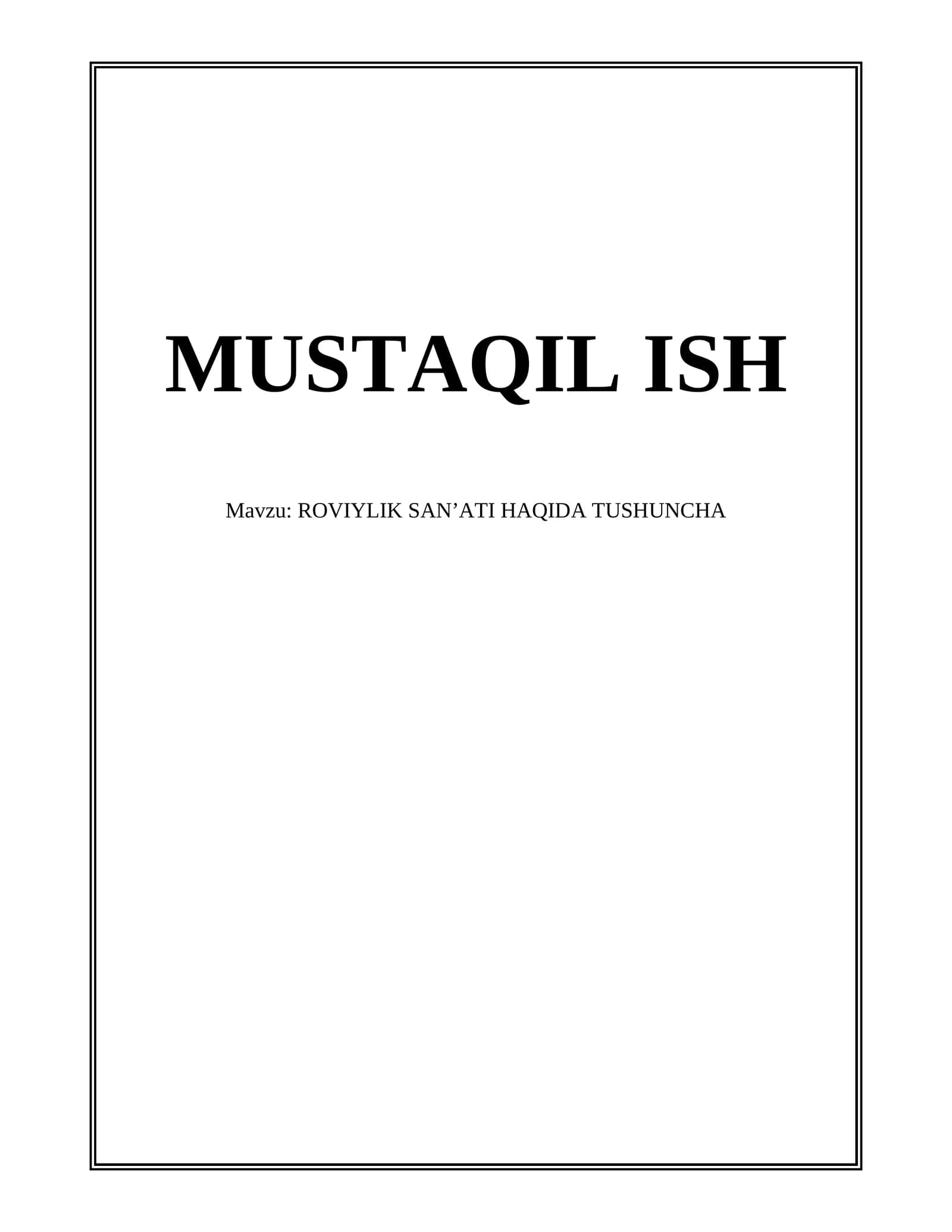 ROVIYLIK SAN’ATI HAQIDA TUSHUNCHA